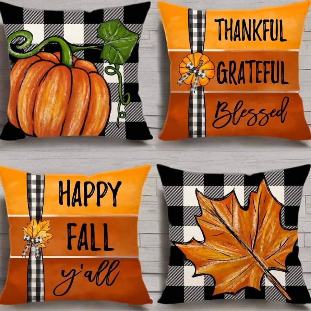 Fall Pillow Covers Pumpkin Autumn Holiday Thanksgiving Farmhouse Cottage Decor